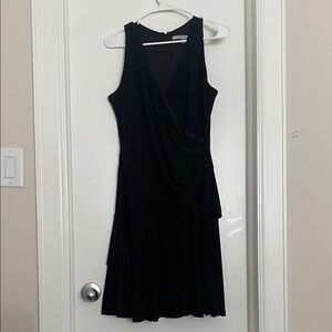 Carmen Marc Valvo Black Sleeveless Draped Midi Dress